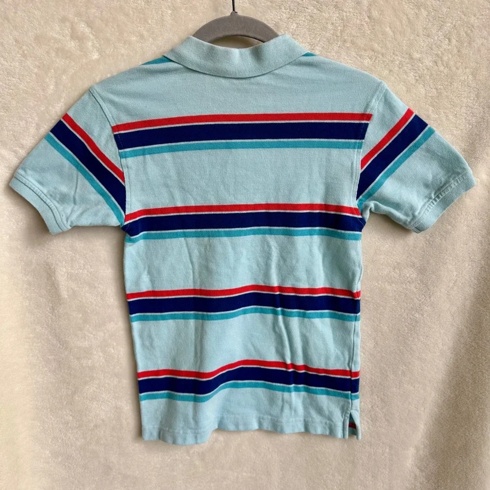 Nautica Boys Preppy Wide Stripe Polo Shirt Mint Blue Red Size 8